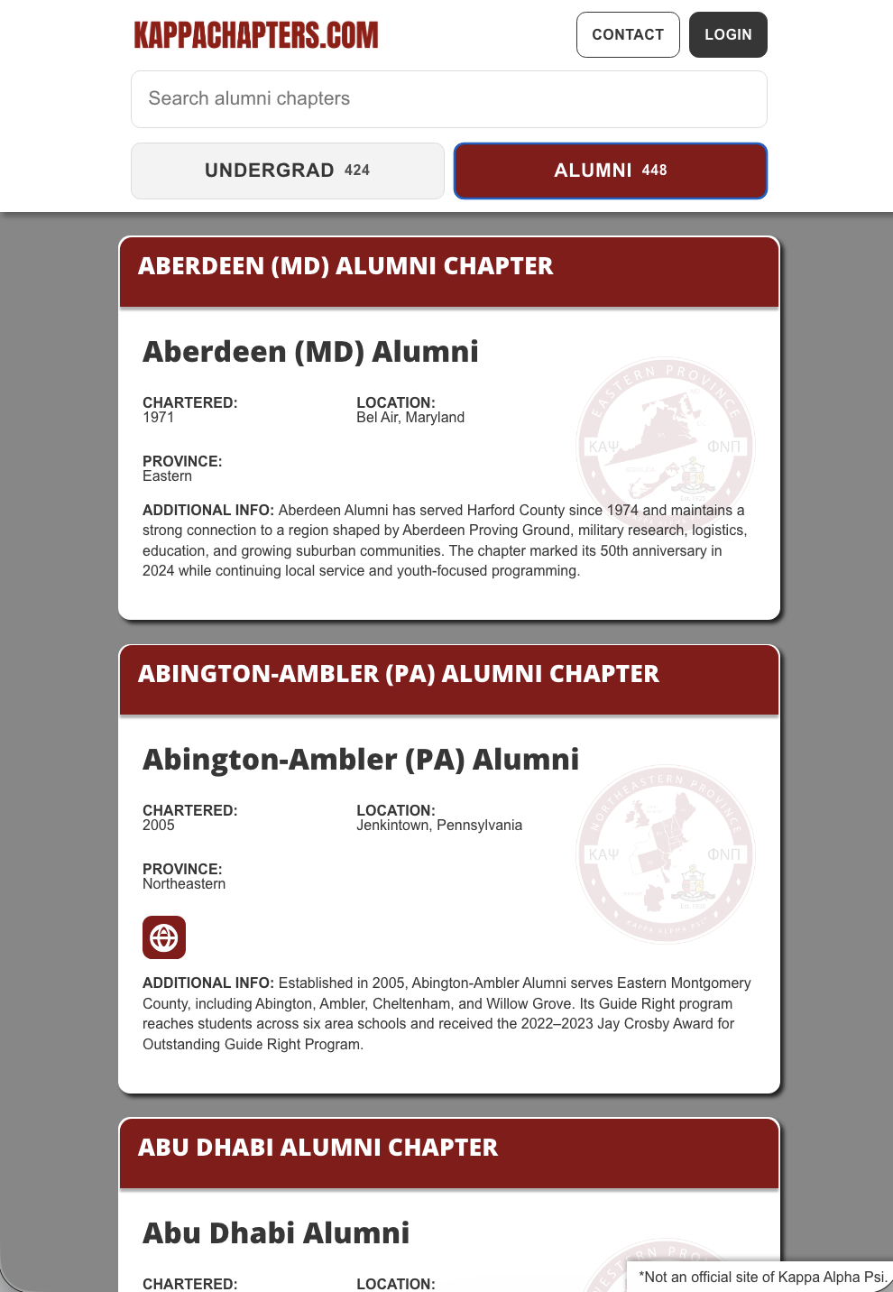 Simplified search for all alumni chapters.